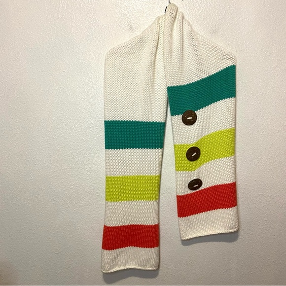 Pure Handknit Accessories - Pure Handknit Striped Wrap Scarf with Large buttons One Size